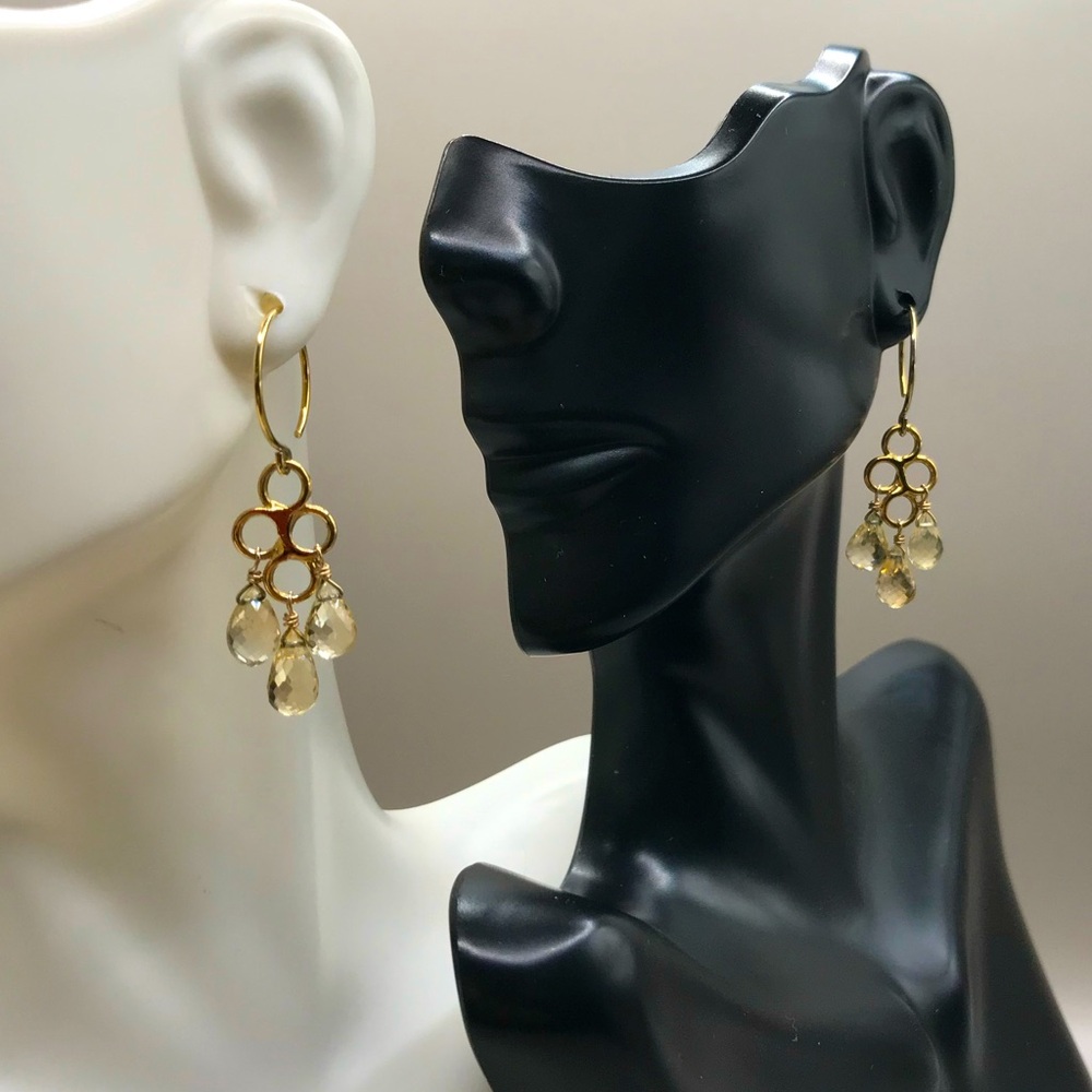 Elegant Gold-Tone & Faceted Citrine TearDrops Earrings